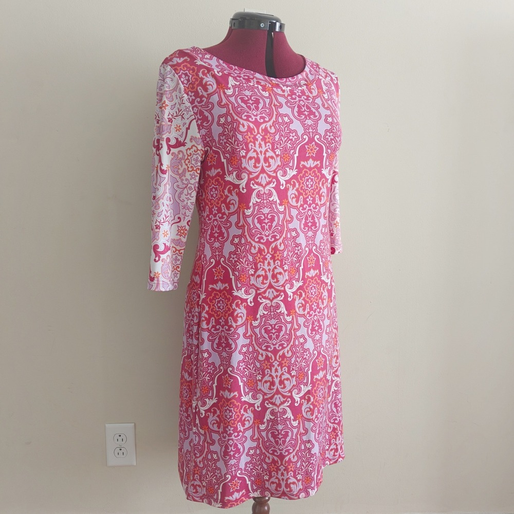 Tracy Negoshian Pink Orange Damask Medallion Print Shift Dress Womens Medium